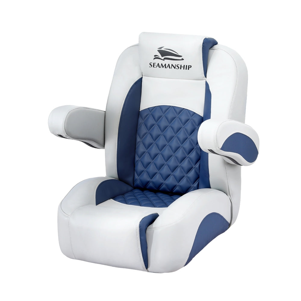 Seamanship Reclining Captain Boat Seat 90 degrees-155 degrees Recline, 19cm Thick Cushion BS-B-ARMREST-BL