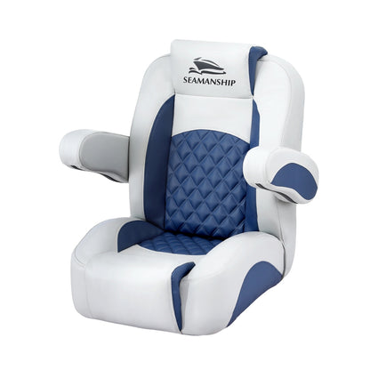 Seamanship Reclining Captain Boat Seat 90 degrees-155 degrees Recline, 19cm Thick Cushion BS-B-ARMREST-BL