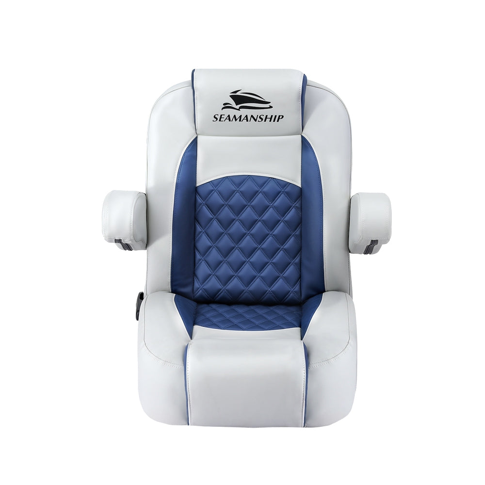 Seamanship Reclining Captain Boat Seat 90 degrees-155 degrees Recline, 19cm Thick Cushion BS-B-ARMREST-BL