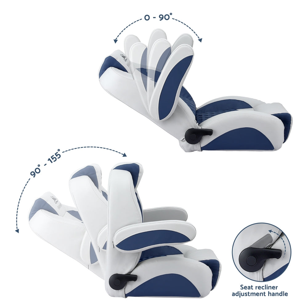 Seamanship Reclining Captain Boat Seat 90 degrees-155 degrees Recline, 19cm Thick Cushion BS-B-ARMREST-BL