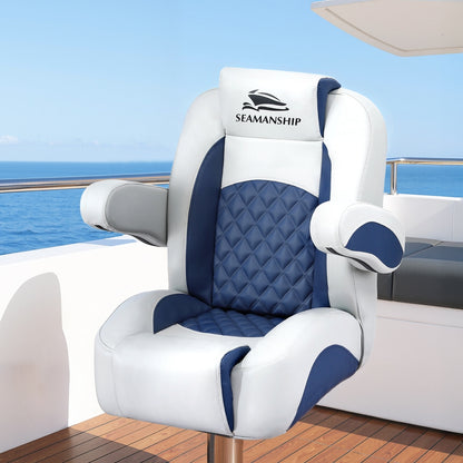 Seamanship Reclining Captain Boat Seat 90 degrees-155 degrees Recline, 19cm Thick Cushion BS-B-ARMREST-BL