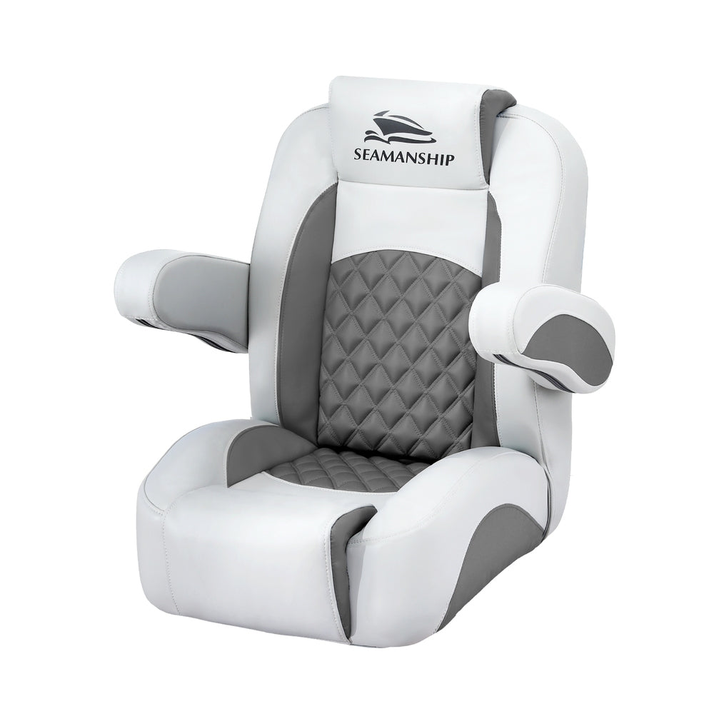 Seamanship Reclining Captain Boat Seat 90 degrees-155 degrees Recline, 19cm Thick Cushion BS-B-ARMREST-GR