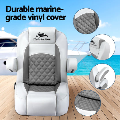 Seamanship Reclining Captain Boat Seat 90 degrees-155 degrees Recline, 19cm Thick Cushion BS-B-ARMREST-GR