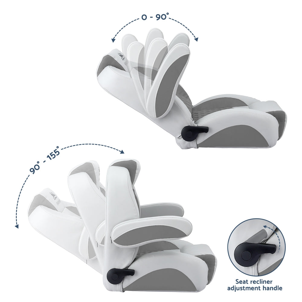 Seamanship Reclining Captain Boat Seat 90 degrees-155 degrees Recline, 19cm Thick Cushion BS-B-ARMREST-GR