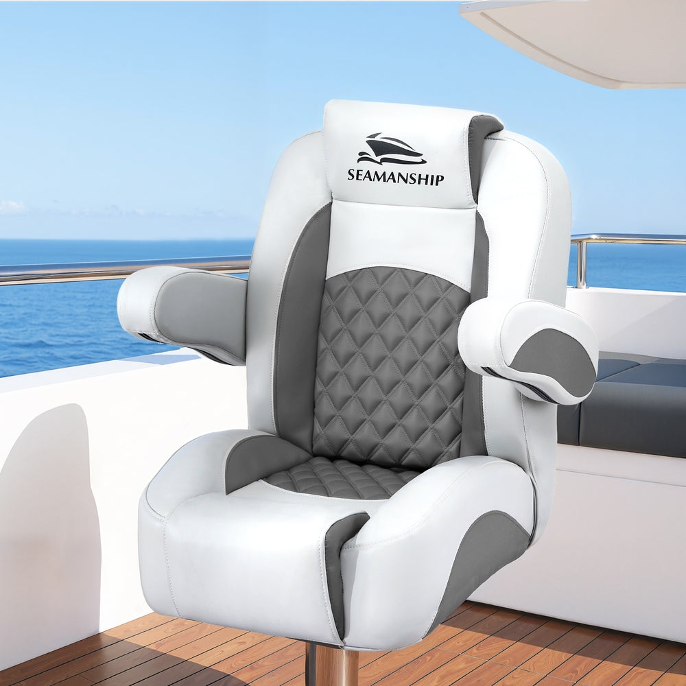 Seamanship Reclining Captain Boat Seat 90 degrees-155 degrees Recline, 19cm Thick Cushion BS-B-ARMREST-GR