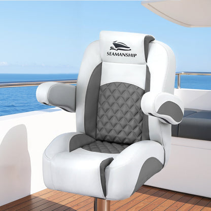 Seamanship Reclining Captain Boat Seat 90 degrees-155 degrees Recline, 19cm Thick Cushion BS-B-ARMREST-GR