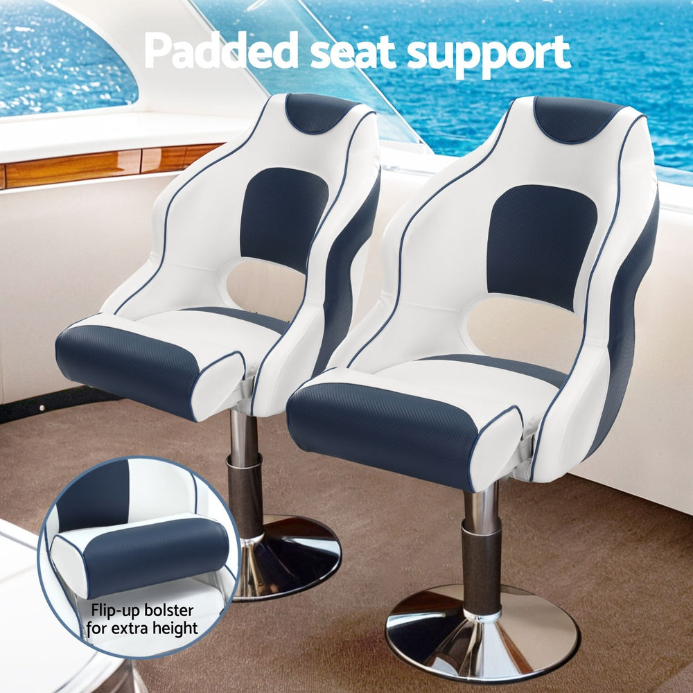 Seamanship Captain Bucket Boat Seats Flip Up Bolster Swivel 15cm Padding Blue BS-B-HELM-BOLSTER-WB-60