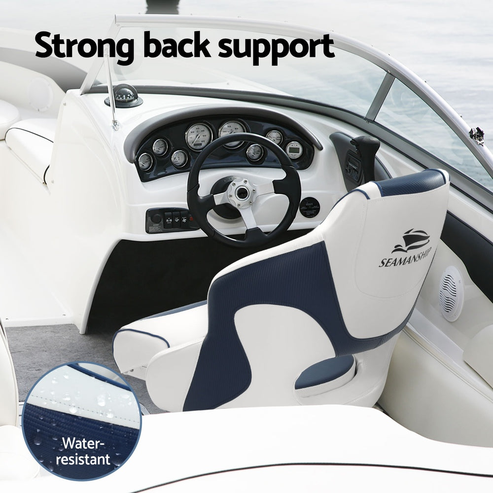 Seamanship Captain Bucket Boat Seats Flip Up Bolster Swivel 15cm Padding Blue BS-B-HELM-BOLSTER-WB-60