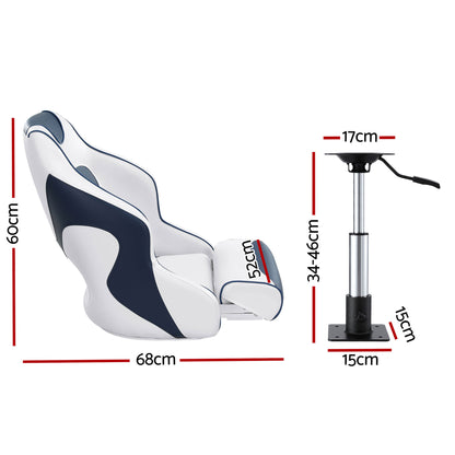 Seamanship Captain Bucket Boat Seats Flip Up Bolster Swivel 15cm Padding with Adjustable Pedestals 34-46cm BS-B-HELM-WB-60-3446X1