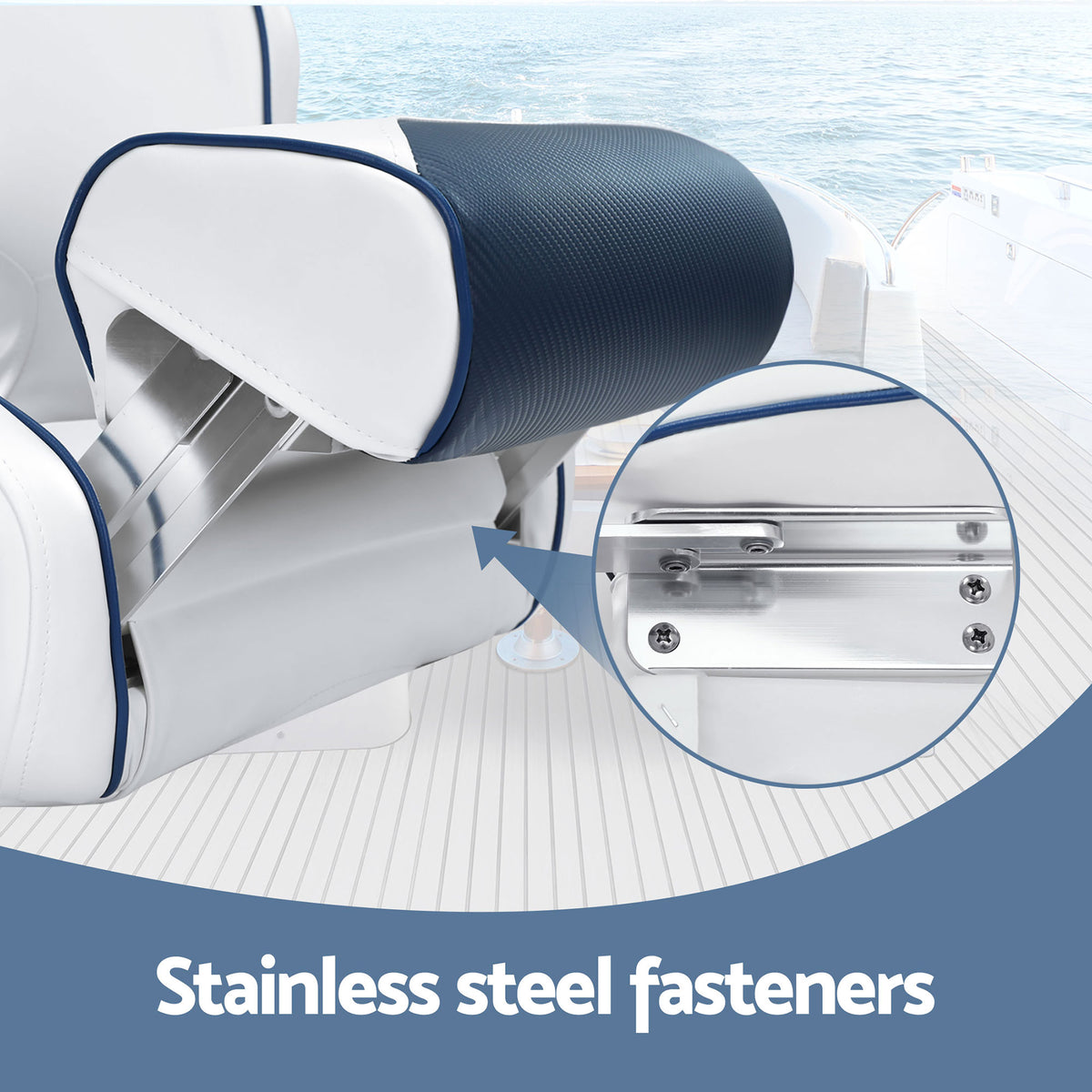 Seamanship Captain Bucket Boat Seats Flip Up Bolster Swivel 15cm Padding with Adjustable Pedestals 34-46cm BS-B-HELM-WB-60-3446X1