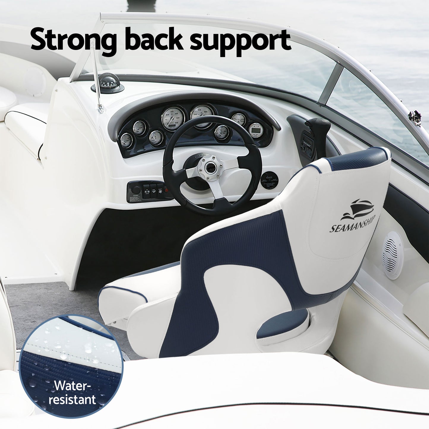 Seamanship Captain Bucket Boat Seats Flip Up Bolster Swivel 15cm Padding with Adjustable Pedestals 34-46cm BS-B-HELM-WB-60-3446X1