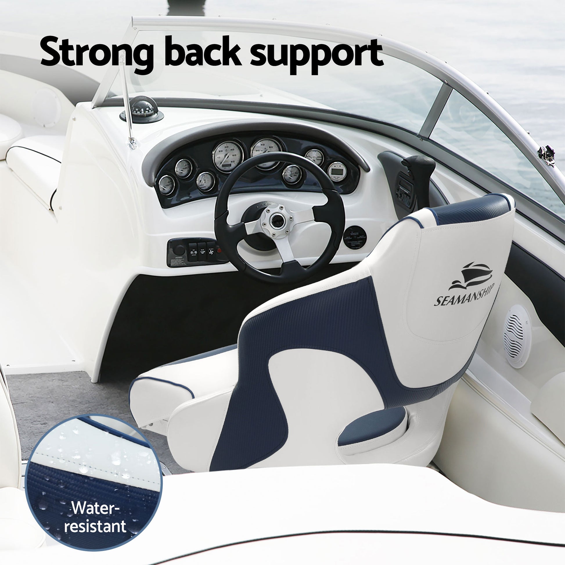 Seamanship Captain Bucket Boat Seats Flip Up Bolster Swivel 15cm Padding with Adjustable Pedestals 34-46cm BS-B-HELM-WB-60-3446X1