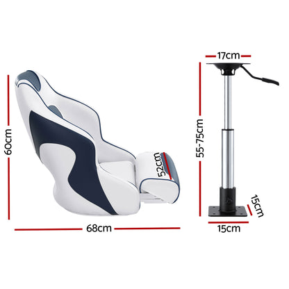Seamanship Captain Bucket Boat Seats Flip Up Bolster Swivel 15cm Padding with Adjustable Pedestals 55-75cm BS-B-HELM-WB-60-5575