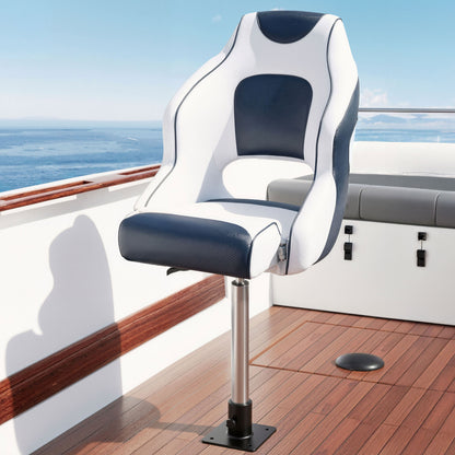 Seamanship Captain Bucket Boat Seats Flip Up Bolster Swivel 15cm Padding with Adjustable Pedestals 55-75cm BS-B-HELM-WB-60-5575