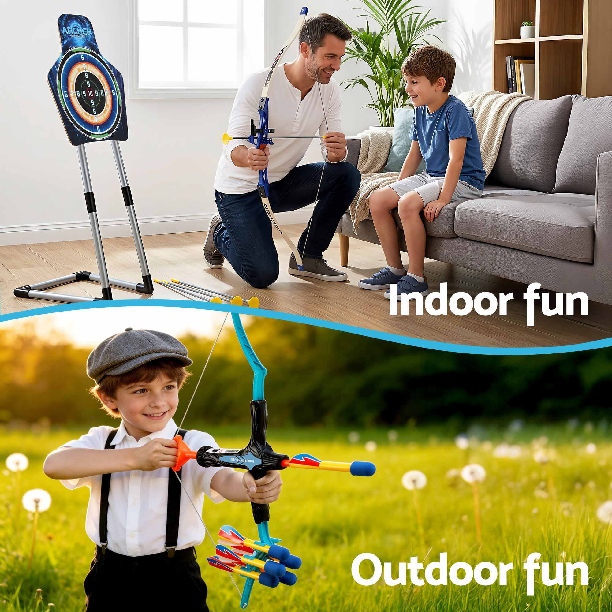 Keezi Kids Bow and Arrow Set Toy Archery Standing Target Suction Cup Arrows BS-KD-8195-SET-BU