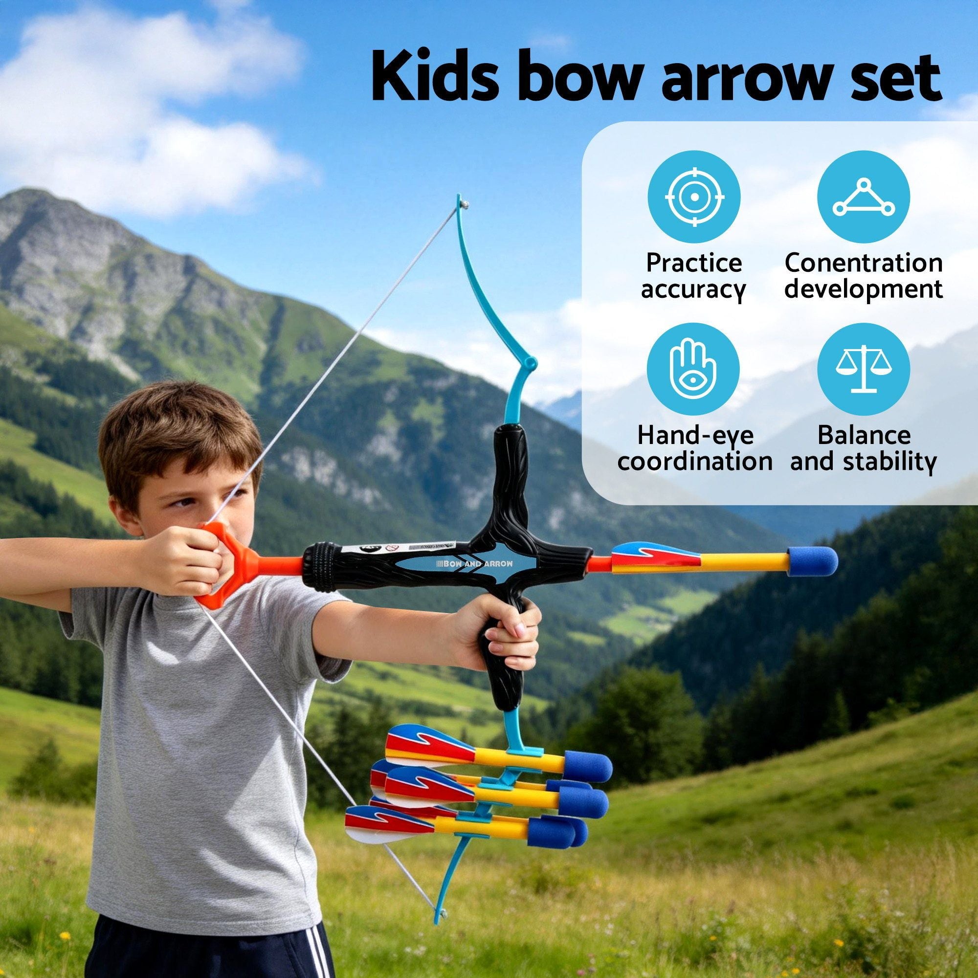 Keezi Kids Bow and Arrow Set Outdoor Sport Game Archery Toys 6 Arrows Children Gifts BS-KD-81CM-BU
