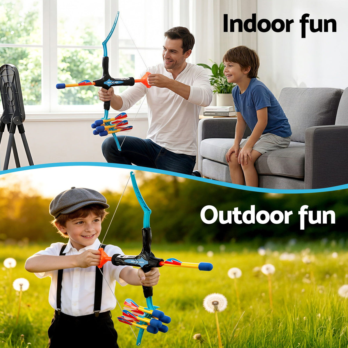 Keezi Kids Bow and Arrow Set Outdoor Sport Game Archery Toys 6 Arrows Children Gifts BS-KD-81CM-BU
