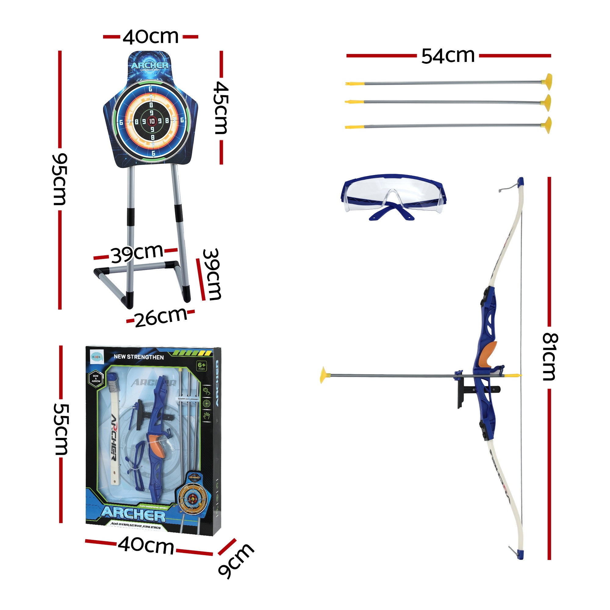 Keezi Kids Bow and Arrow Set Toy Archery Standing Target Suction Cup Arrows Goggles BS-KD-95CM-SET-BU