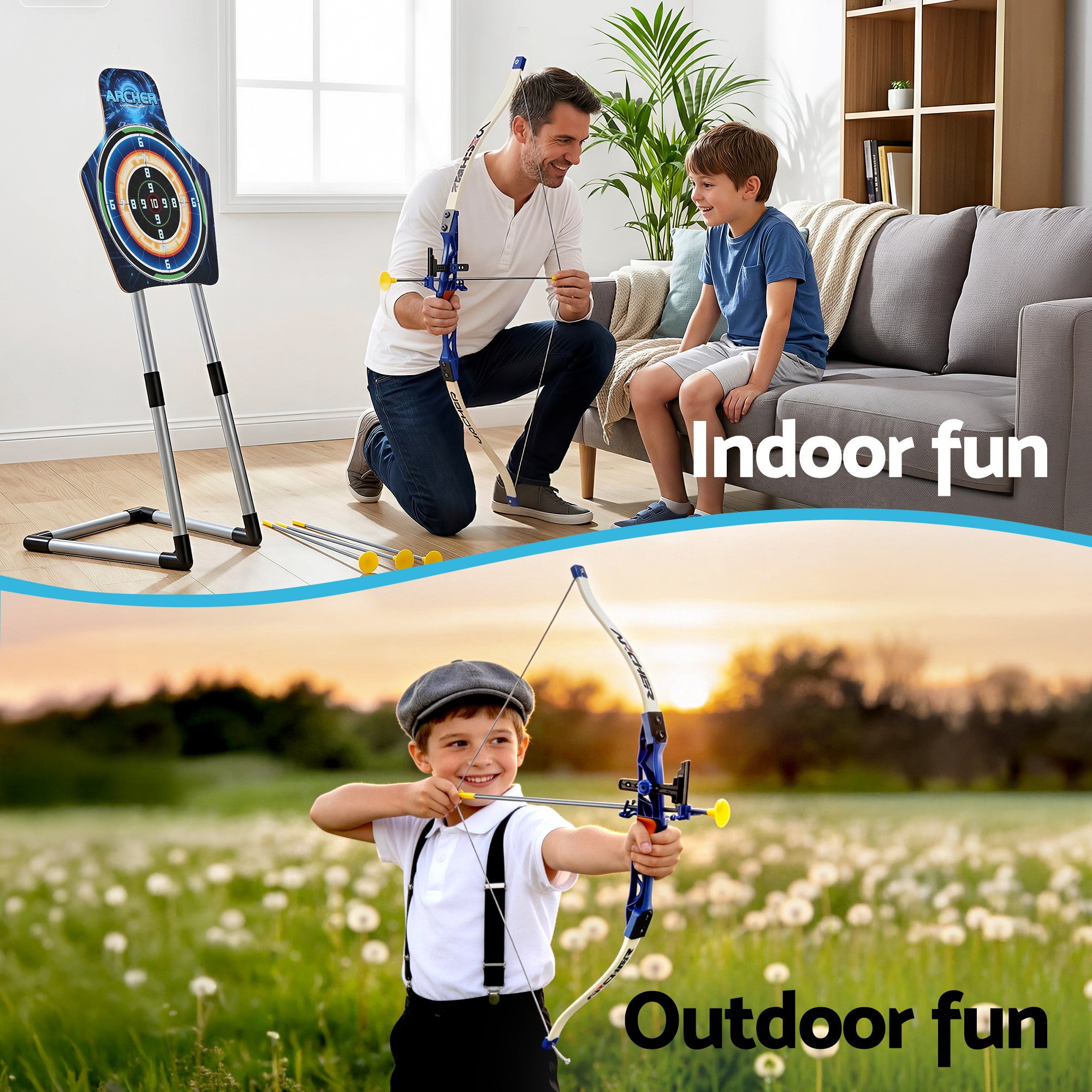 Keezi Kids Bow and Arrow Set Toy Archery Standing Target Suction Cup Arrows Goggles BS-KD-95CM-SET-BU