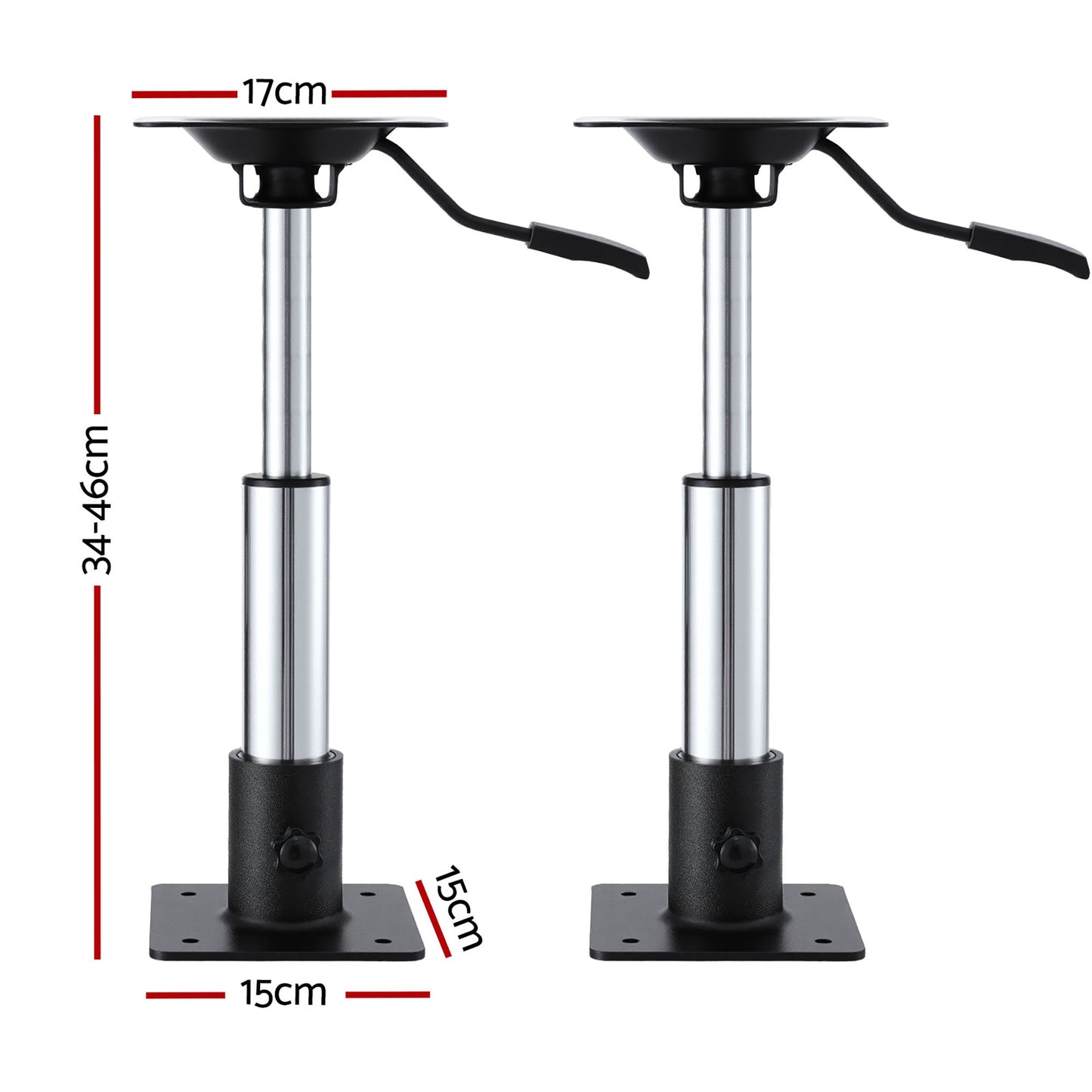 Seamanship Boat Seat Pedestal 34-46cm Adjustable Gas Lift 360 Degrees Swivel 2 Pack BS-PED-GL-3446-BKX2