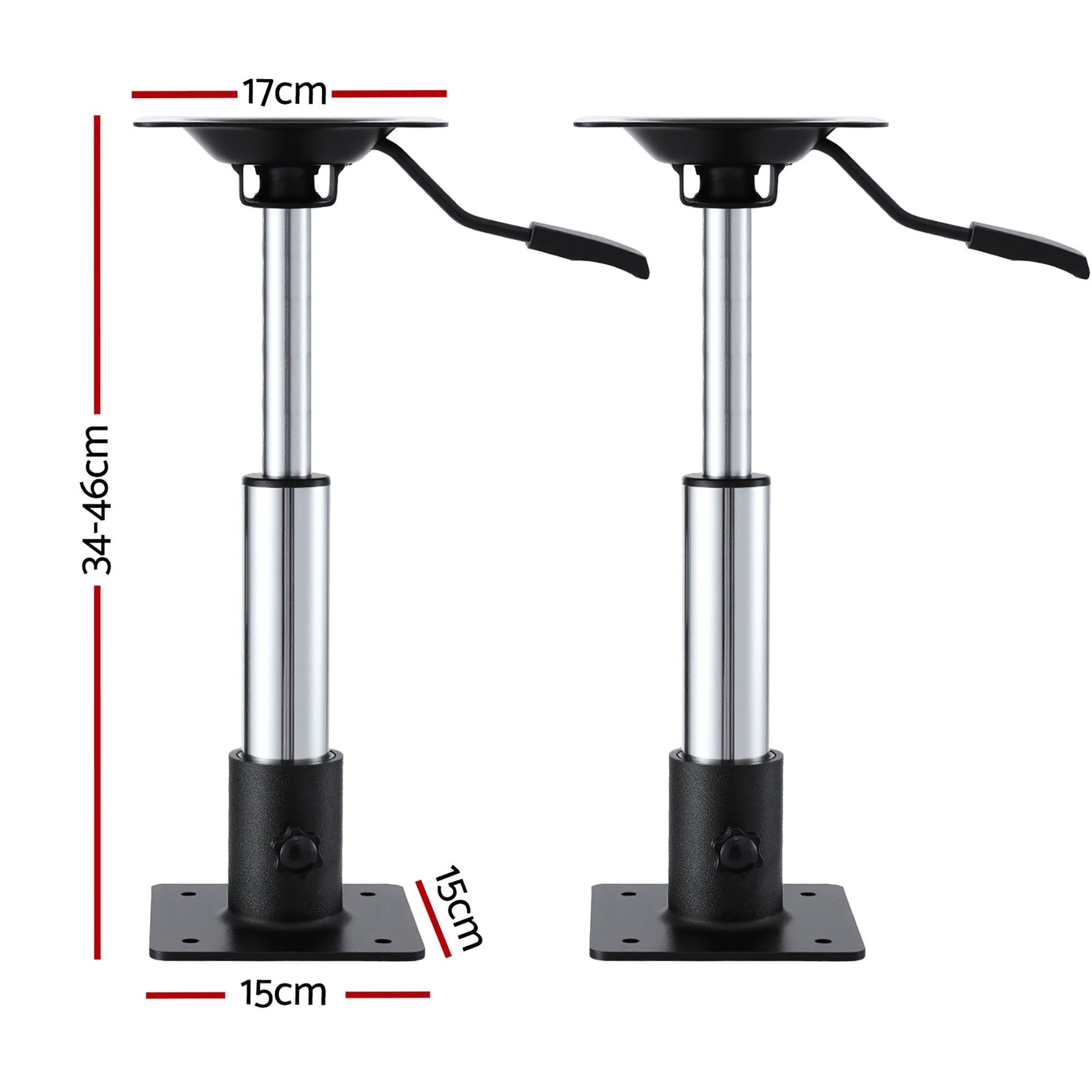 Seamanship Boat Seat Pedestal 34-46cm Adjustable Gas Lift 360 Degrees Swivel 2 Pack BS-PED-GL-3446-BKX2