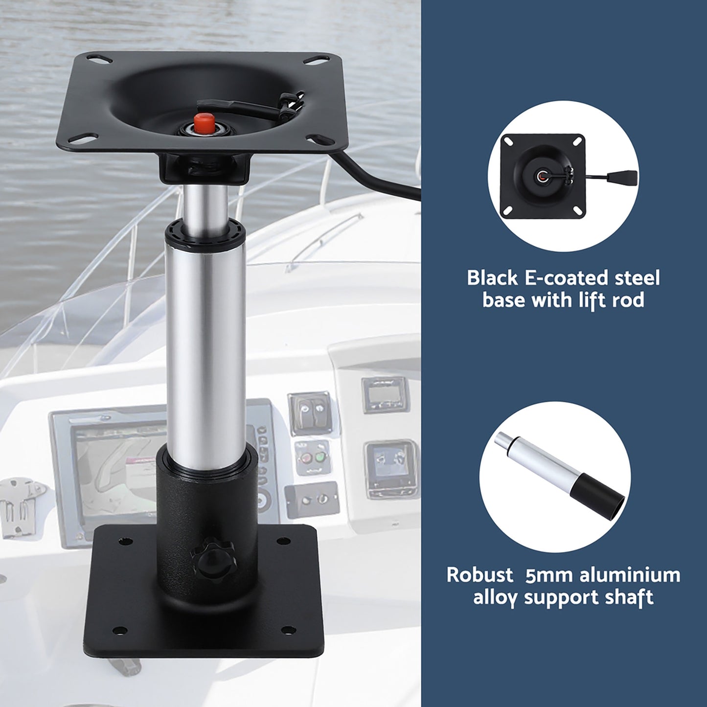 Seamanship Boat Seat Pedestal 34-46cm Adjustable Gas Lift 360 Degrees Swivel 2 Pack BS-PED-GL-3446-BKX2