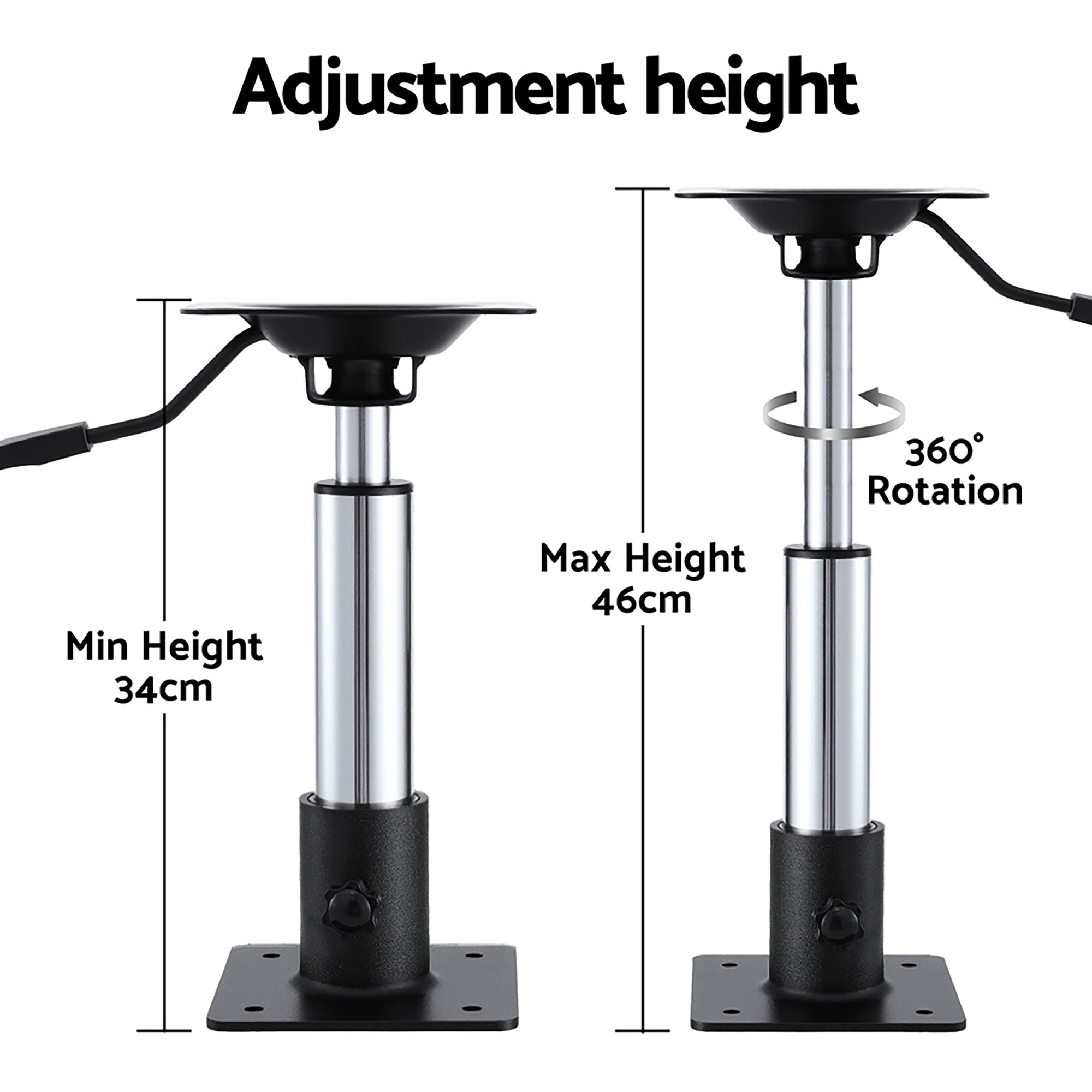 Seamanship Boat Seat Pedestal 34-46cm Adjustable Gas Lift 360 Degrees Swivel 2 Pack BS-PED-GL-3446-BKX2