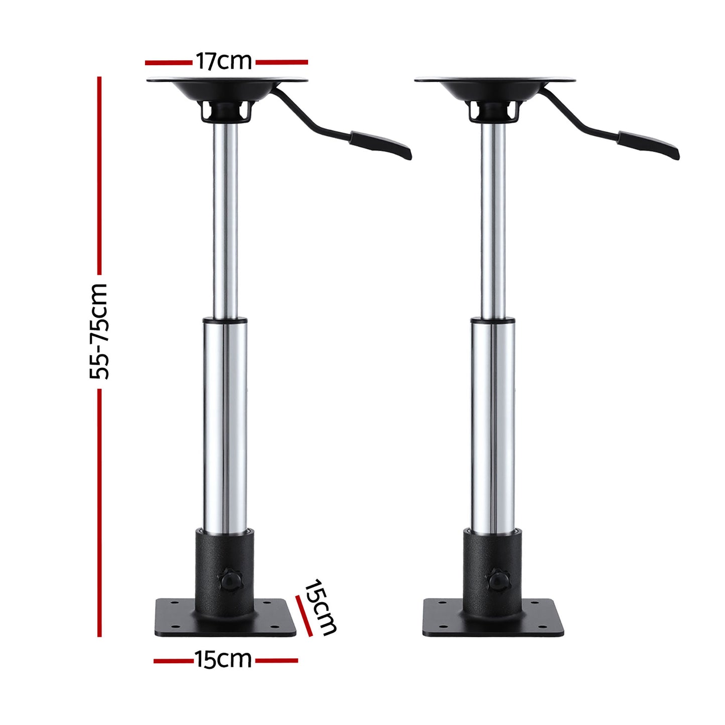 Seamanship Boat Seat Pedestal 55-75cm Adjustable Gas Lift 360 Degrees Swivel 2 Pack BS-PED-GL-5575-BKX2