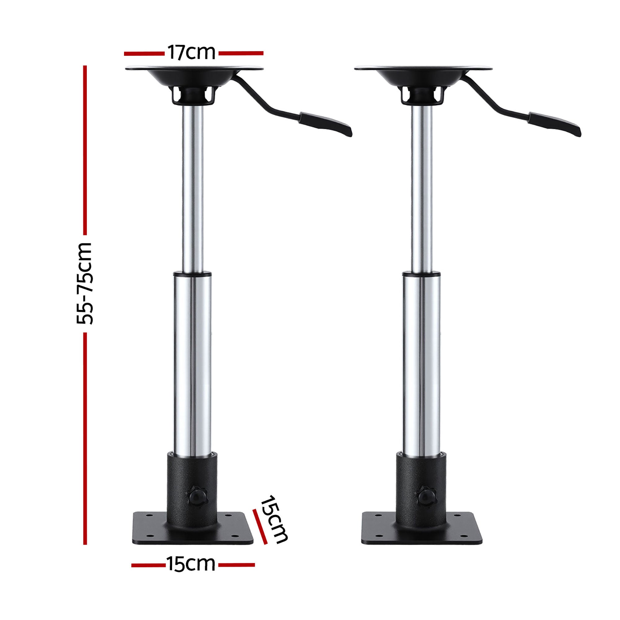 Seamanship Boat Seat Pedestal 55-75cm Adjustable Gas Lift 360 Degrees Swivel 2 Pack BS-PED-GL-5575-BKX2