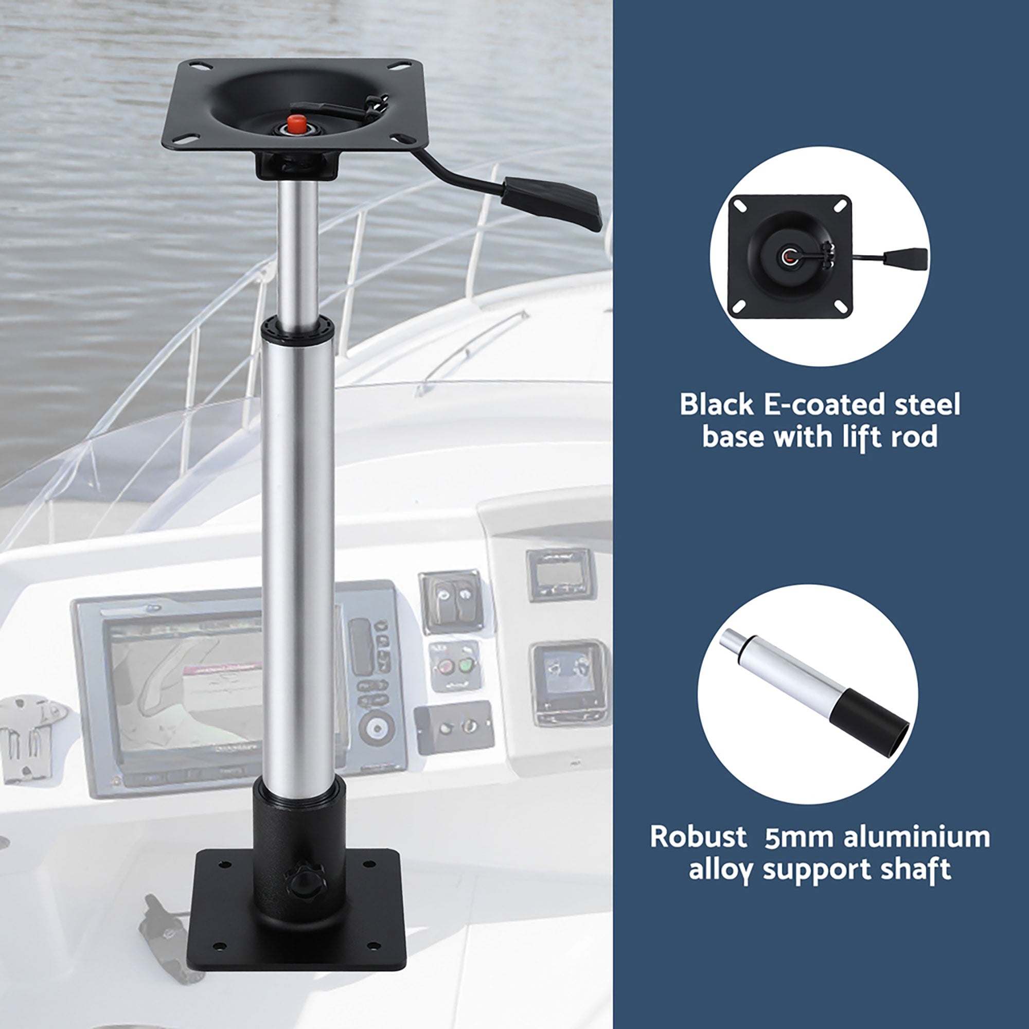 Seamanship Boat Seat Pedestal 55-75cm Adjustable Gas Lift 360 Degrees Swivel 2 Pack BS-PED-GL-5575-BKX2