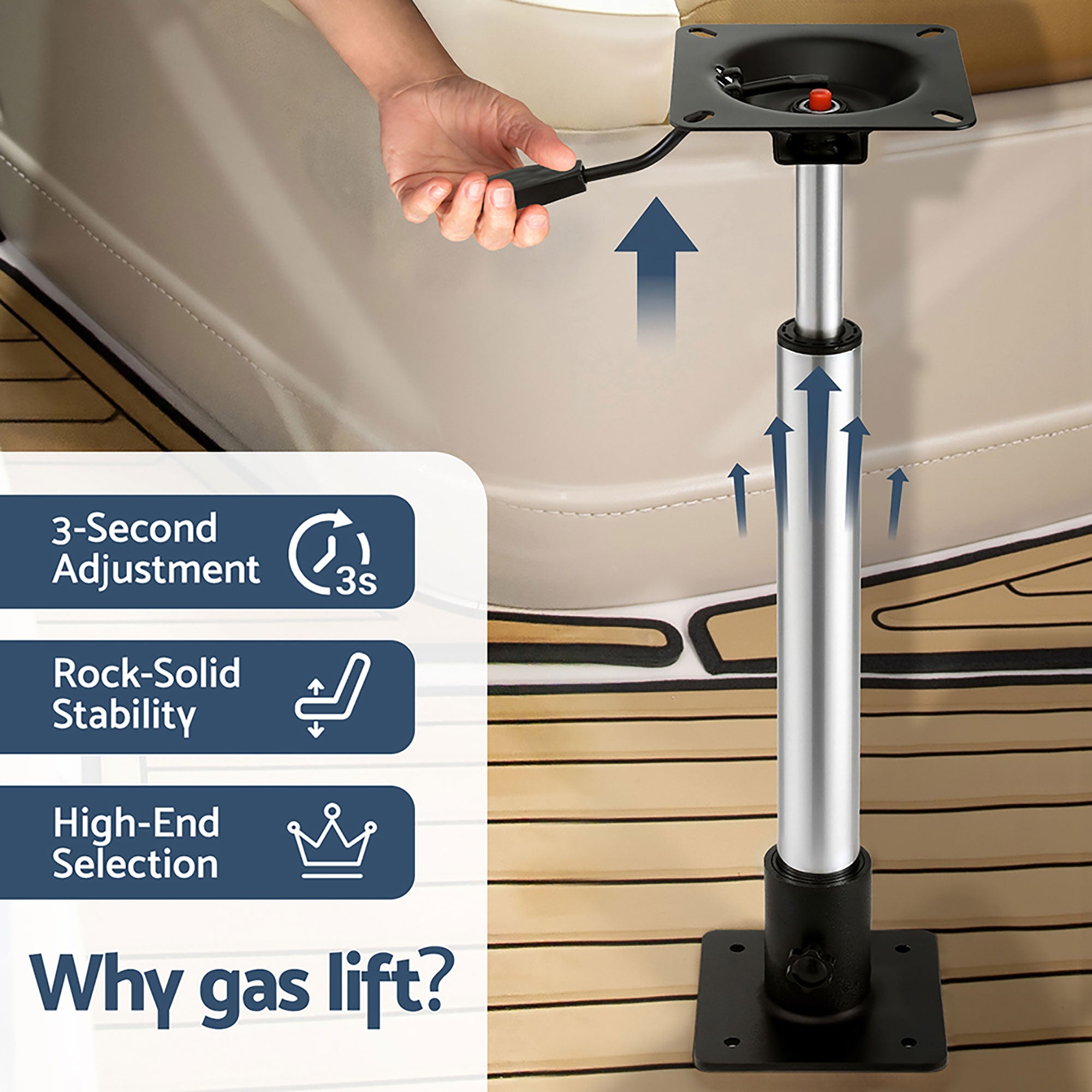 Seamanship Boat Seat Pedestal 55-75cm Adjustable Gas Lift 360 Degrees Swivel 2 Pack BS-PED-GL-5575-BKX2