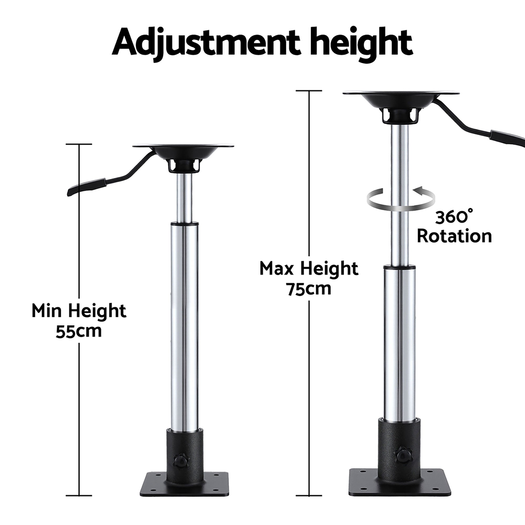 Seamanship Boat Seat Pedestal 55-75cm Adjustable Gas Lift 360 Degrees Swivel 2 Pack BS-PED-GL-5575-BKX2
