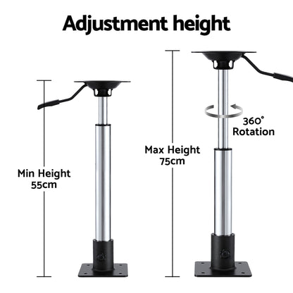 Seamanship Boat Seat Pedestal 55-75cm Adjustable Gas Lift 360 Degrees Swivel 2 Pack BS-PED-GL-5575-BKX2