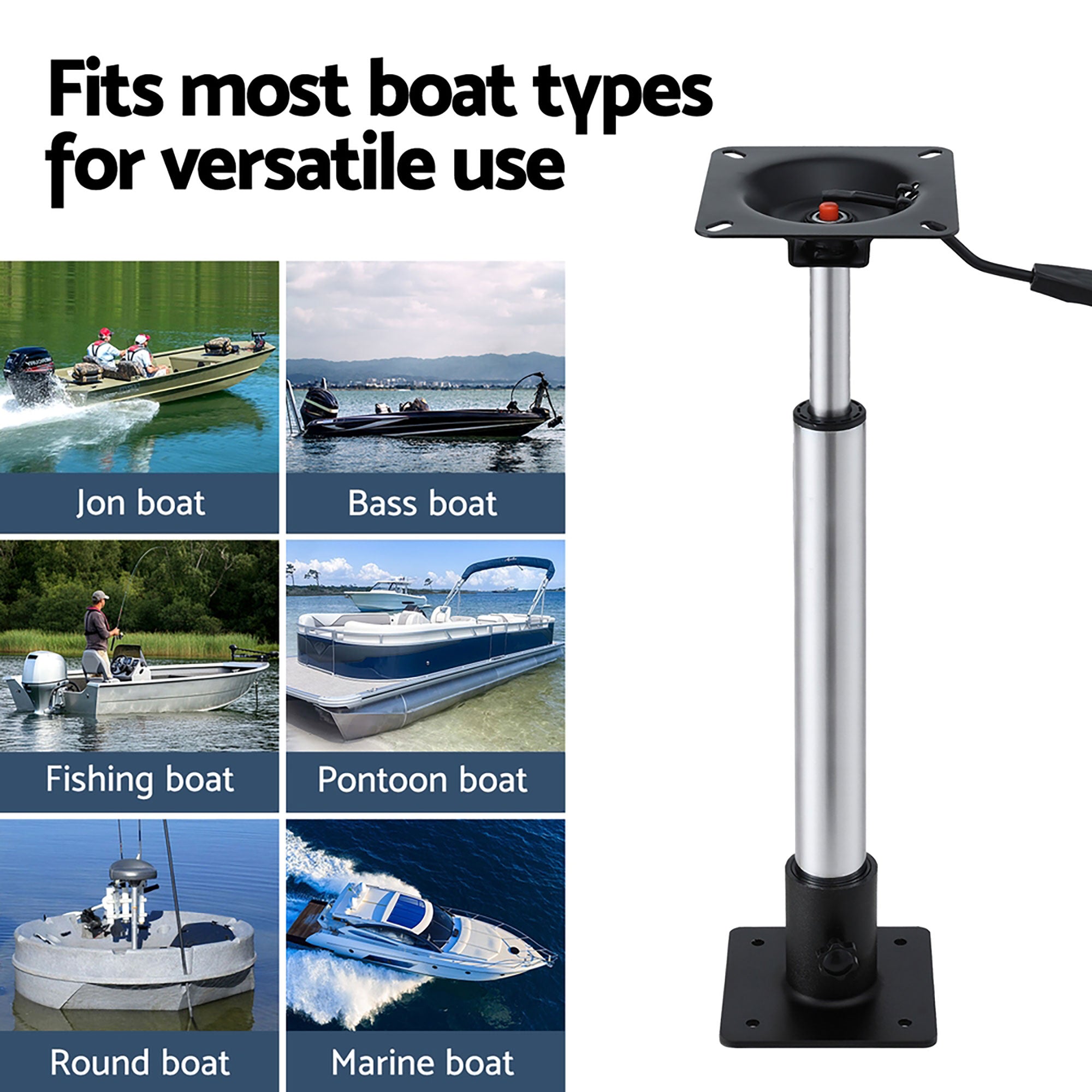 Seamanship Boat Seat Pedestal 55-75cm Adjustable Gas Lift 360 Degrees Swivel 2 Pack BS-PED-GL-5575-BKX2