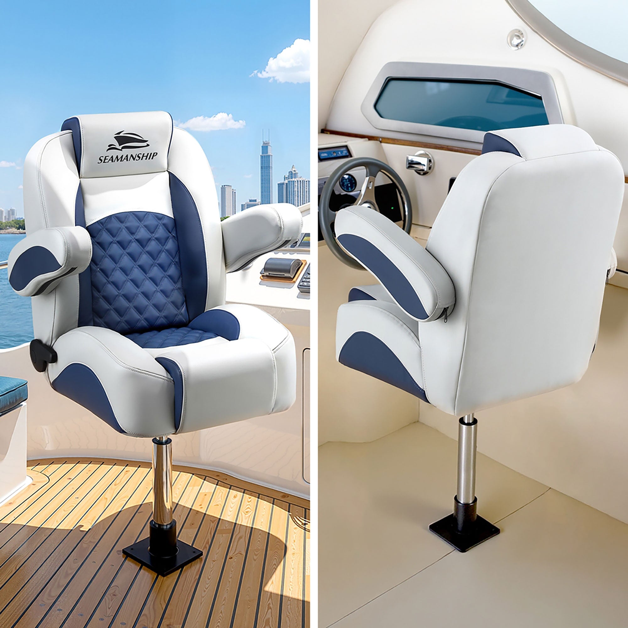 Seamanship Boat Seat Pedestal 55-75cm Adjustable Gas Lift 360 Degrees Swivel 2 Pack BS-PED-GL-5575-BKX2