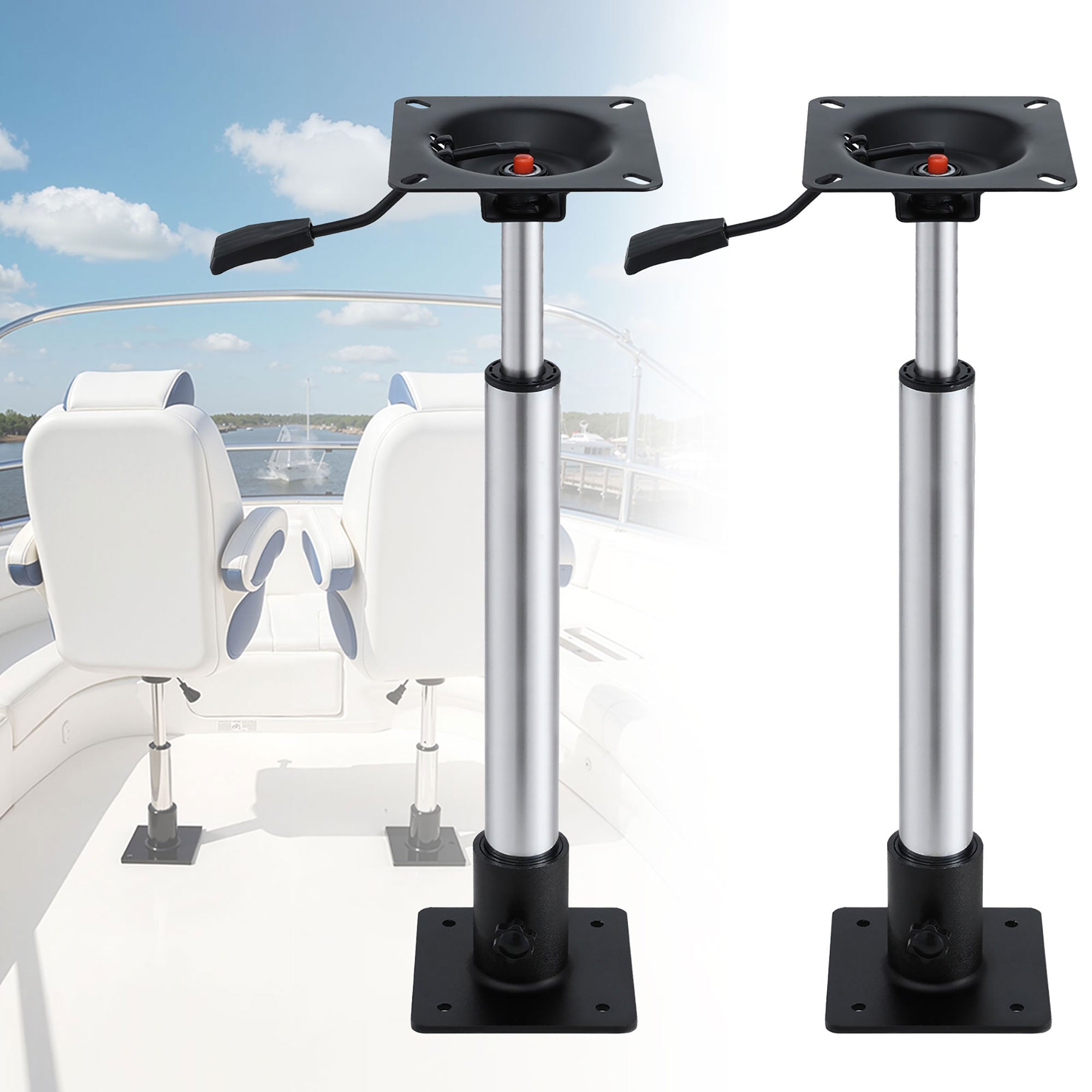 Seamanship Boat Seat Pedestal 55-75cm Adjustable Gas Lift 360 Degrees Swivel 2 Pack BS-PED-GL-5575-BKX2