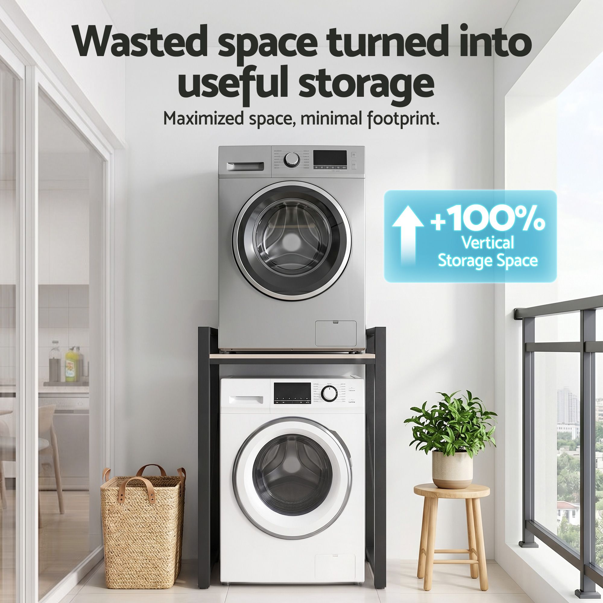 Artiss Over Washing Machine Rack Laundry Shelf Space Saver 75cm Black BSR-A-1T-105H-BK