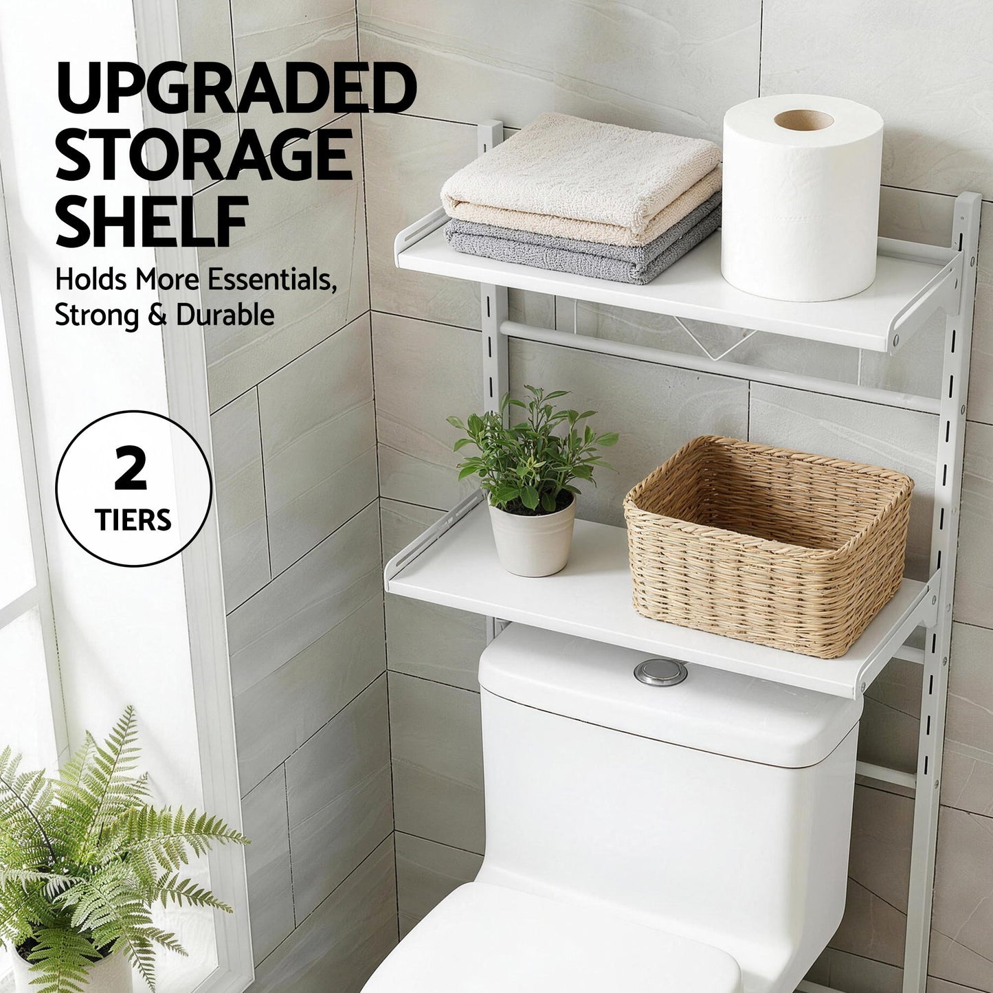 Artiss Over Toilet Bathroom Storage Shelf Rack Over Toilet 2 Tier BSR-A-2T-120H-WH