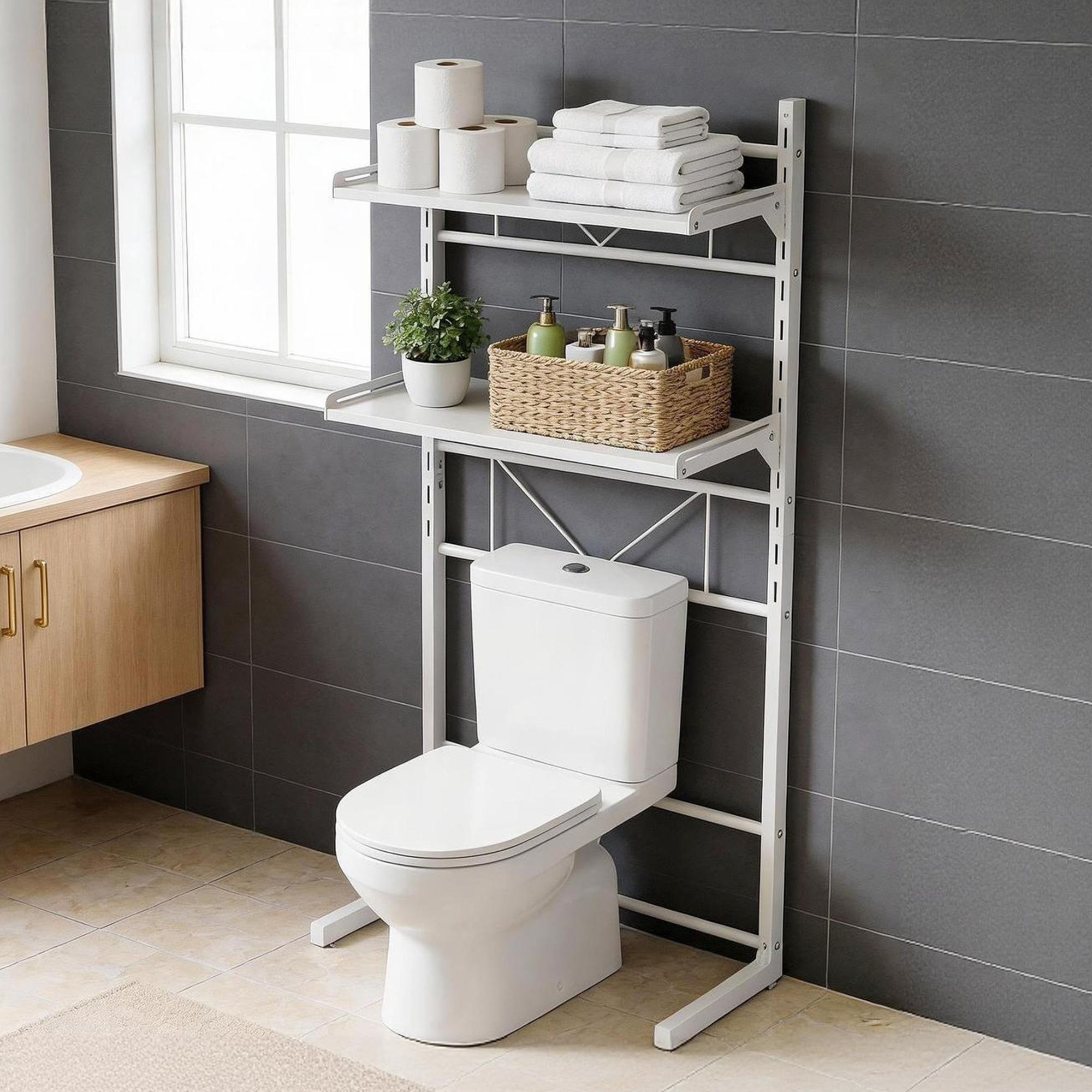Artiss Over Toilet Bathroom Storage Shelf Rack Over Toilet 2 Tier BSR-A-2T-120H-WH