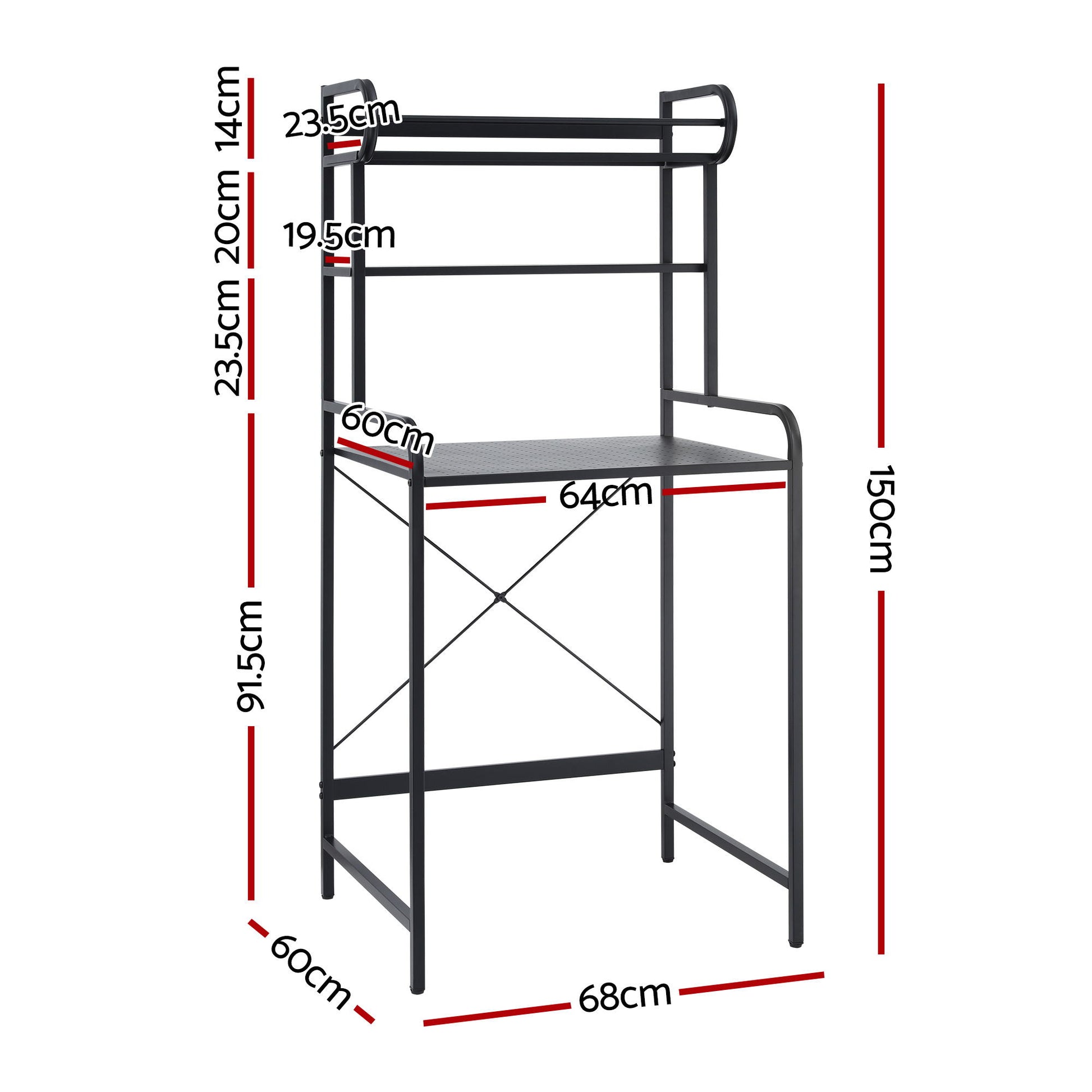 Artiss Bathroom Storage Shelf Over Washing Machine Toilet 3 Tier BSR-A-3T-150H-BK