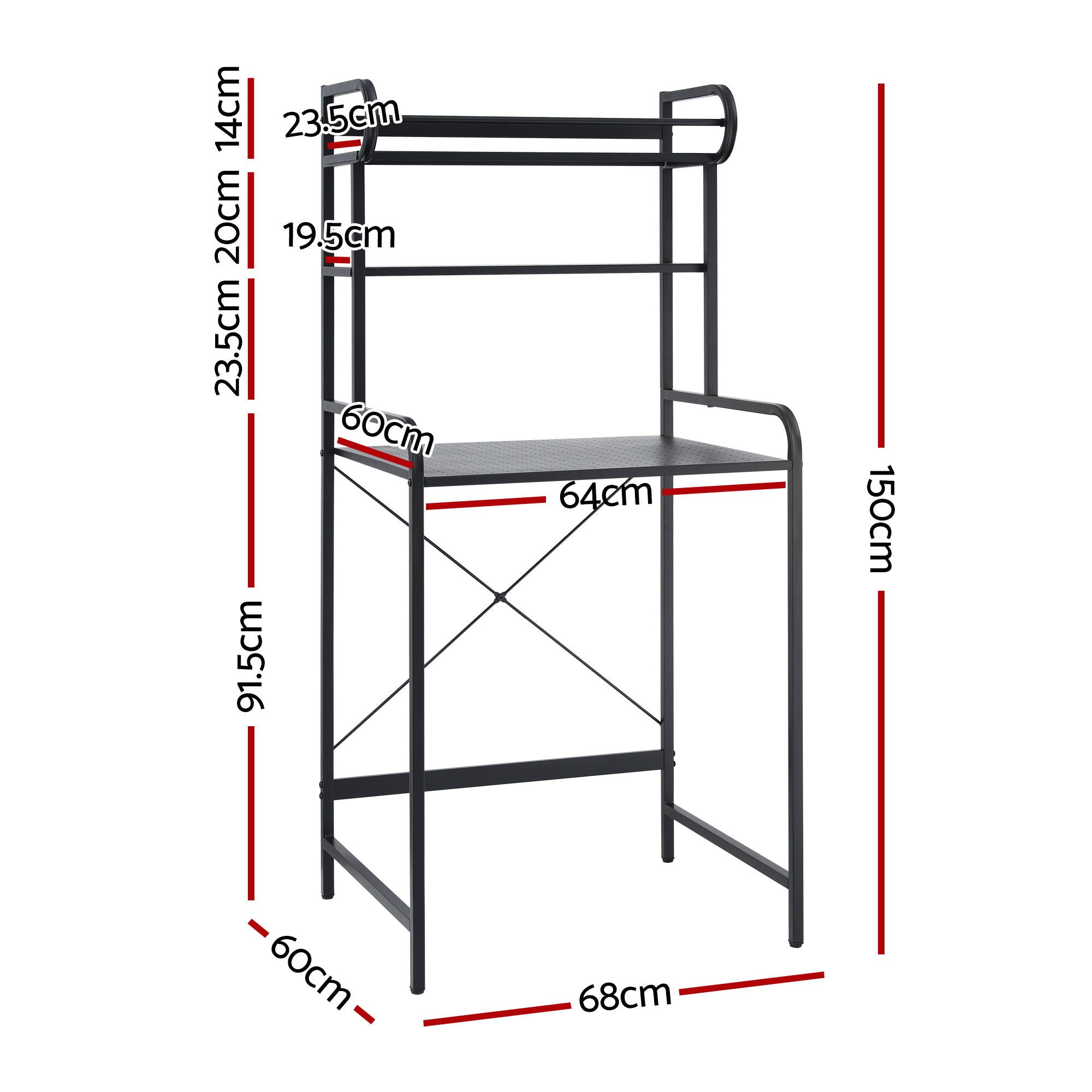 Artiss Bathroom Storage Shelf Over Washing Machine Toilet 3 Tier BSR-A-3T-150H-BK
