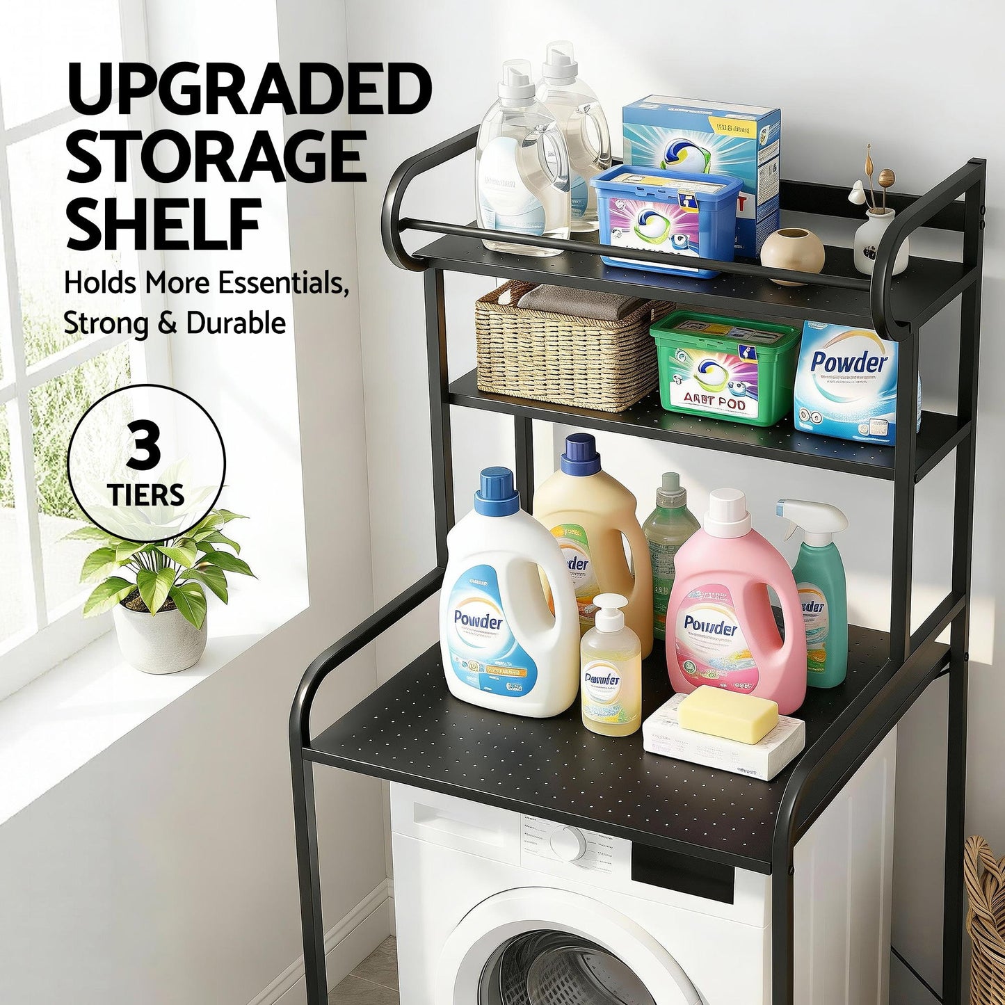 Artiss Bathroom Storage Shelf Over Washing Machine Toilet 3 Tier BSR-A-3T-150H-BK