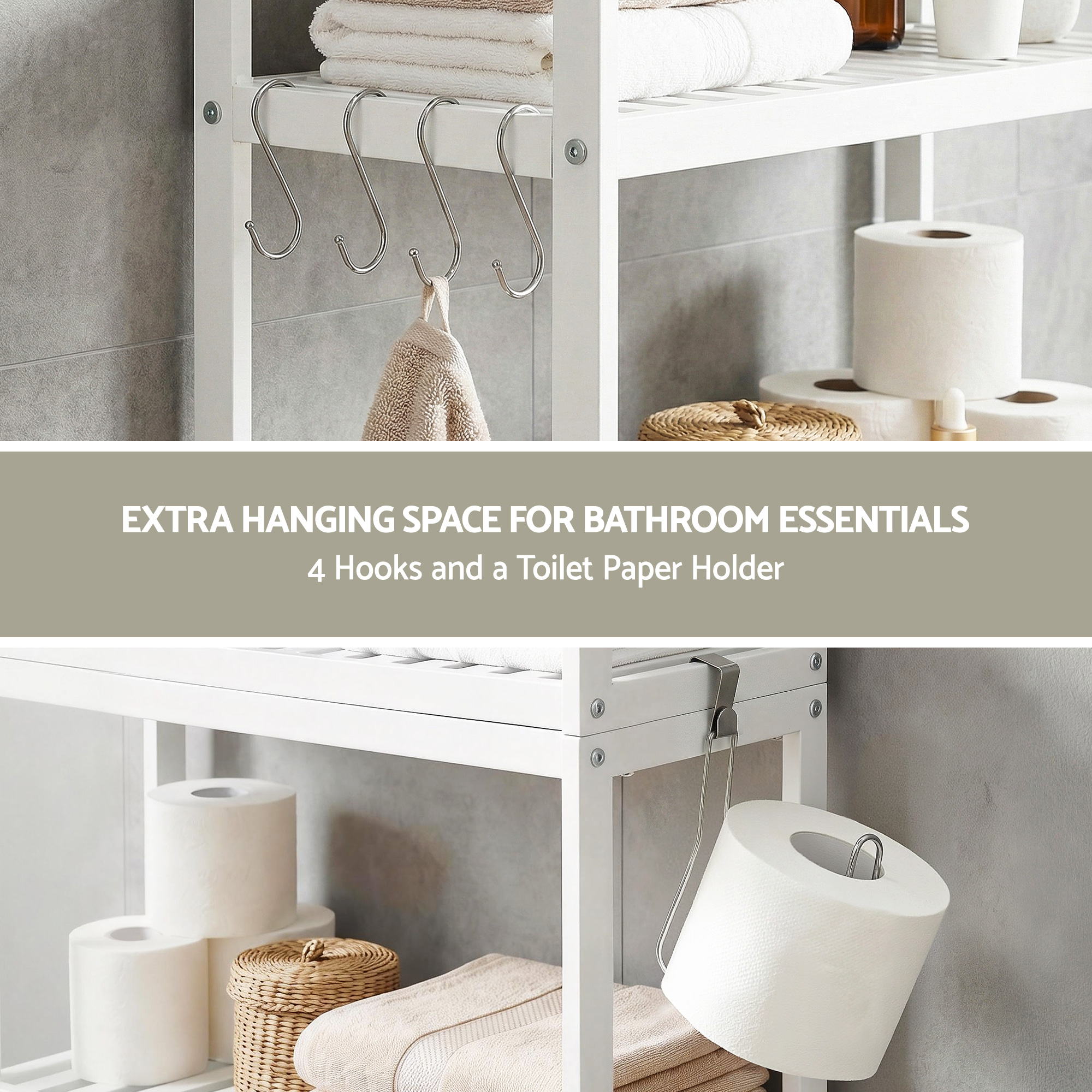 Artiss Over Toilet Storage Bathroom Rack Space Saving 3 Tier Organiser White BSR-A-3T-170H-WH