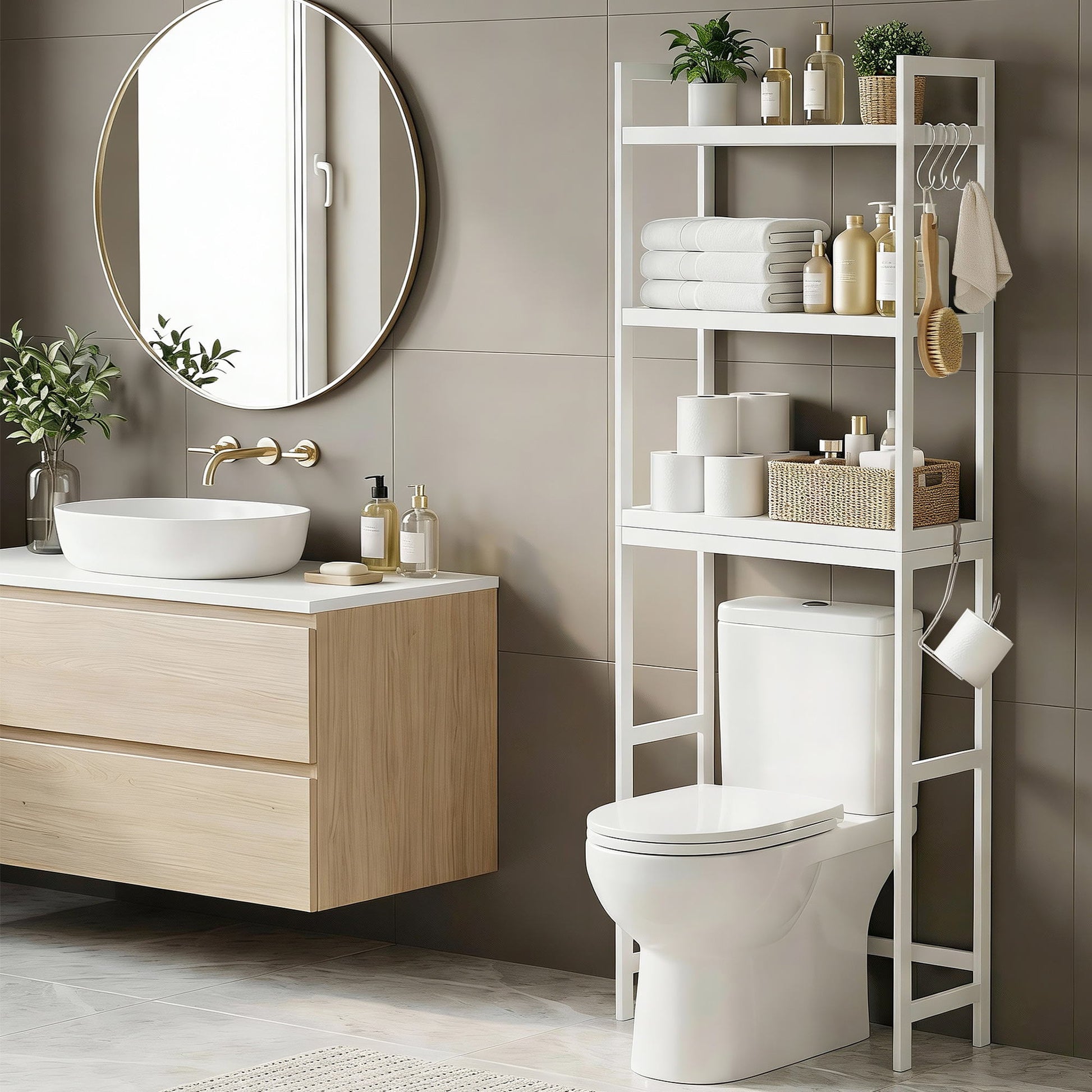 Artiss Over Toilet Storage Bathroom Rack Space Saving 3 Tier Organiser White BSR-A-3T-170H-WH