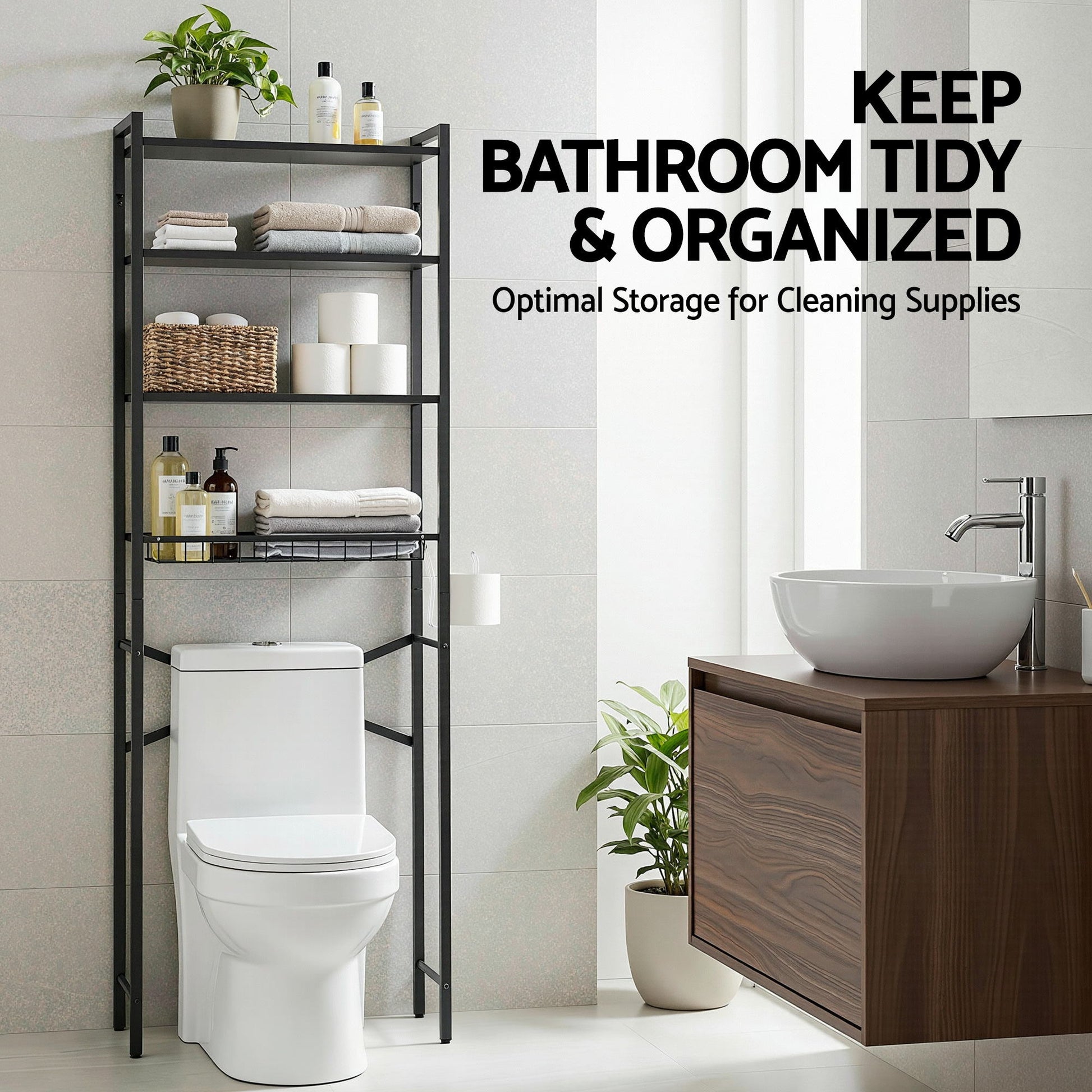 Artiss Over Toilet Bathroom Storage Rack Space Saving 4 Tier Organiser White BSR-A-4T-173H-BK