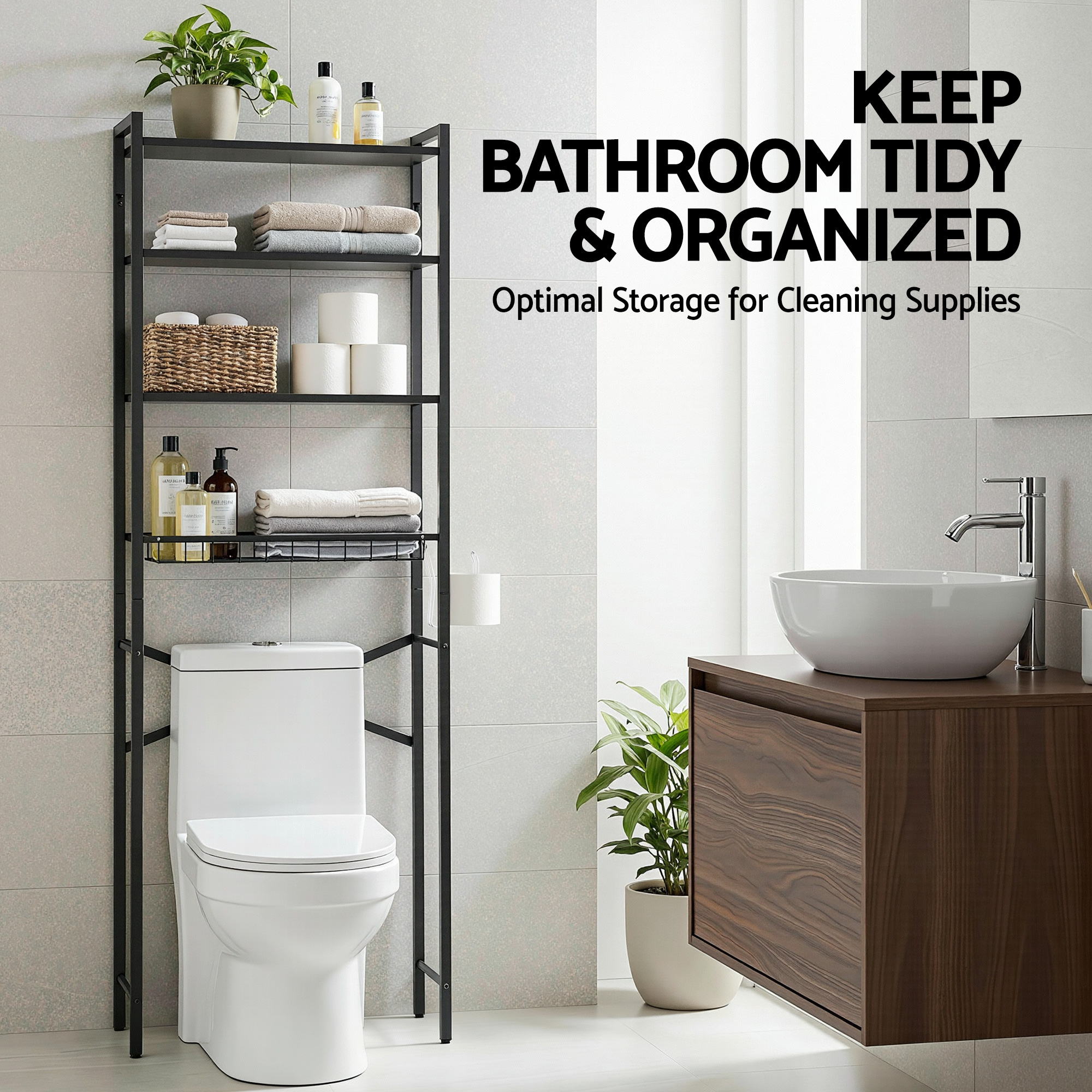 Artiss Over Toilet Bathroom Storage Rack Space Saving 4 Tier Organiser White BSR-A-4T-173H-BK