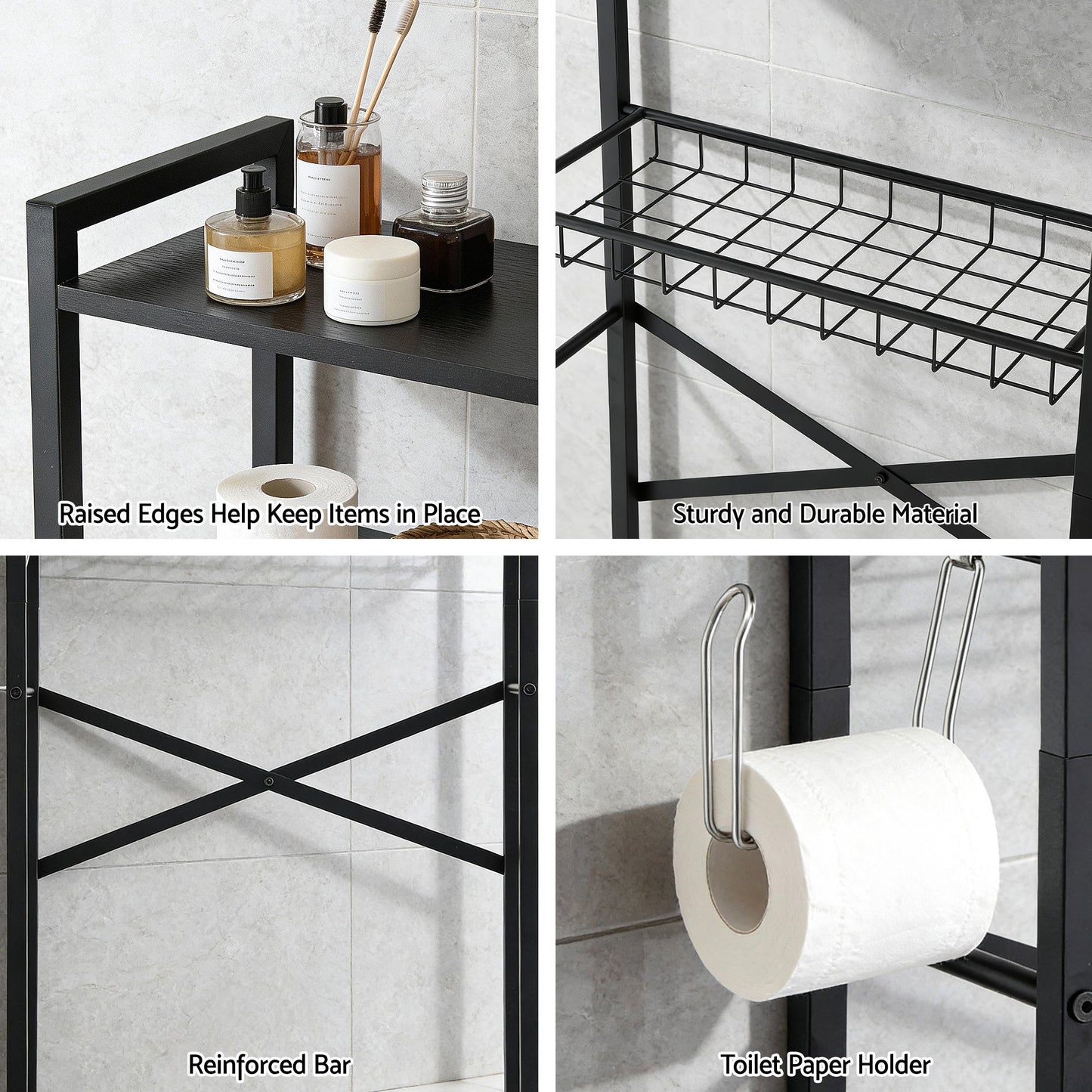Artiss Over Toilet Bathroom Storage Rack Space Saving 4 Tier Organiser White BSR-A-4T-173H-BK