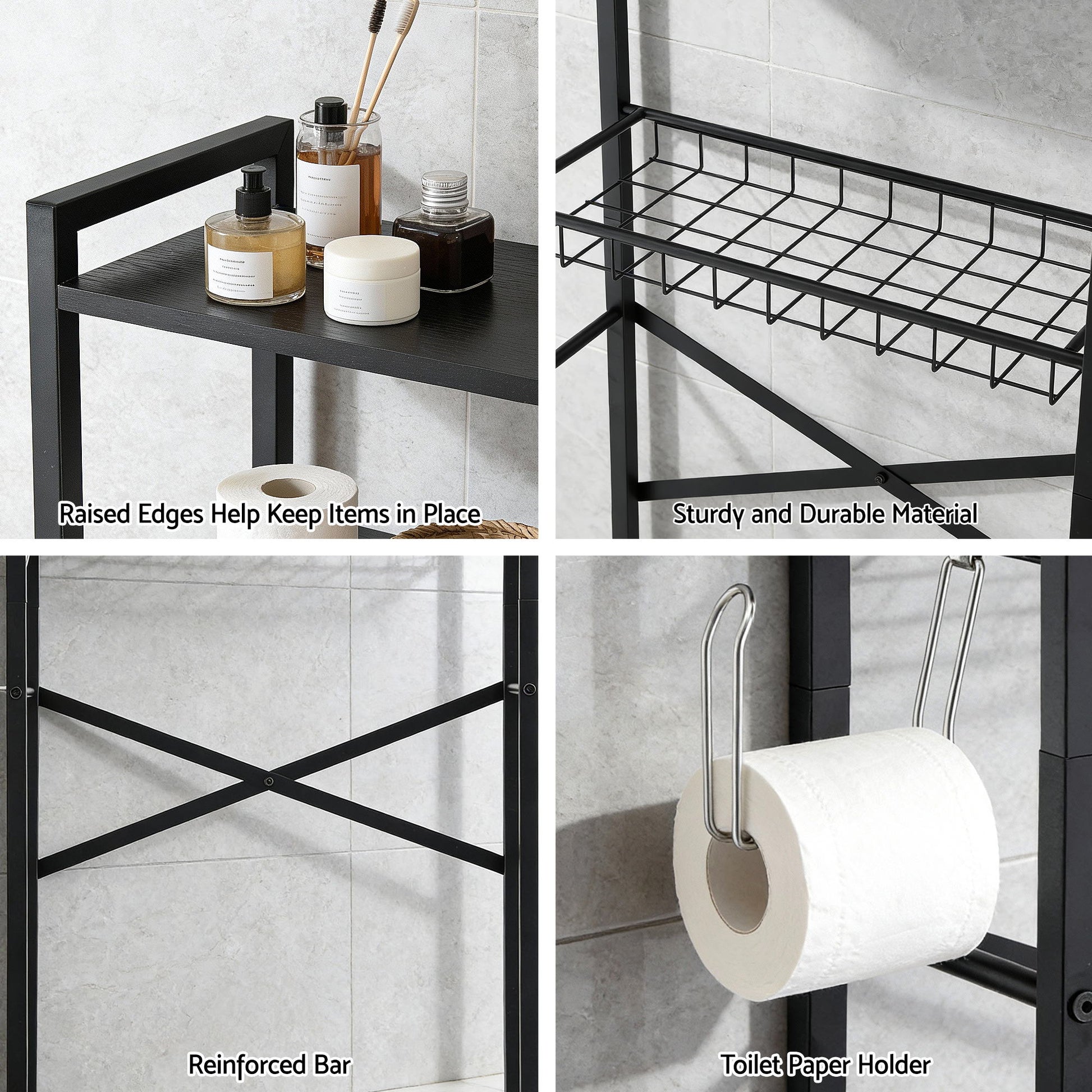 Artiss Over Toilet Bathroom Storage Rack Space Saving 4 Tier Organiser White BSR-A-4T-173H-BK