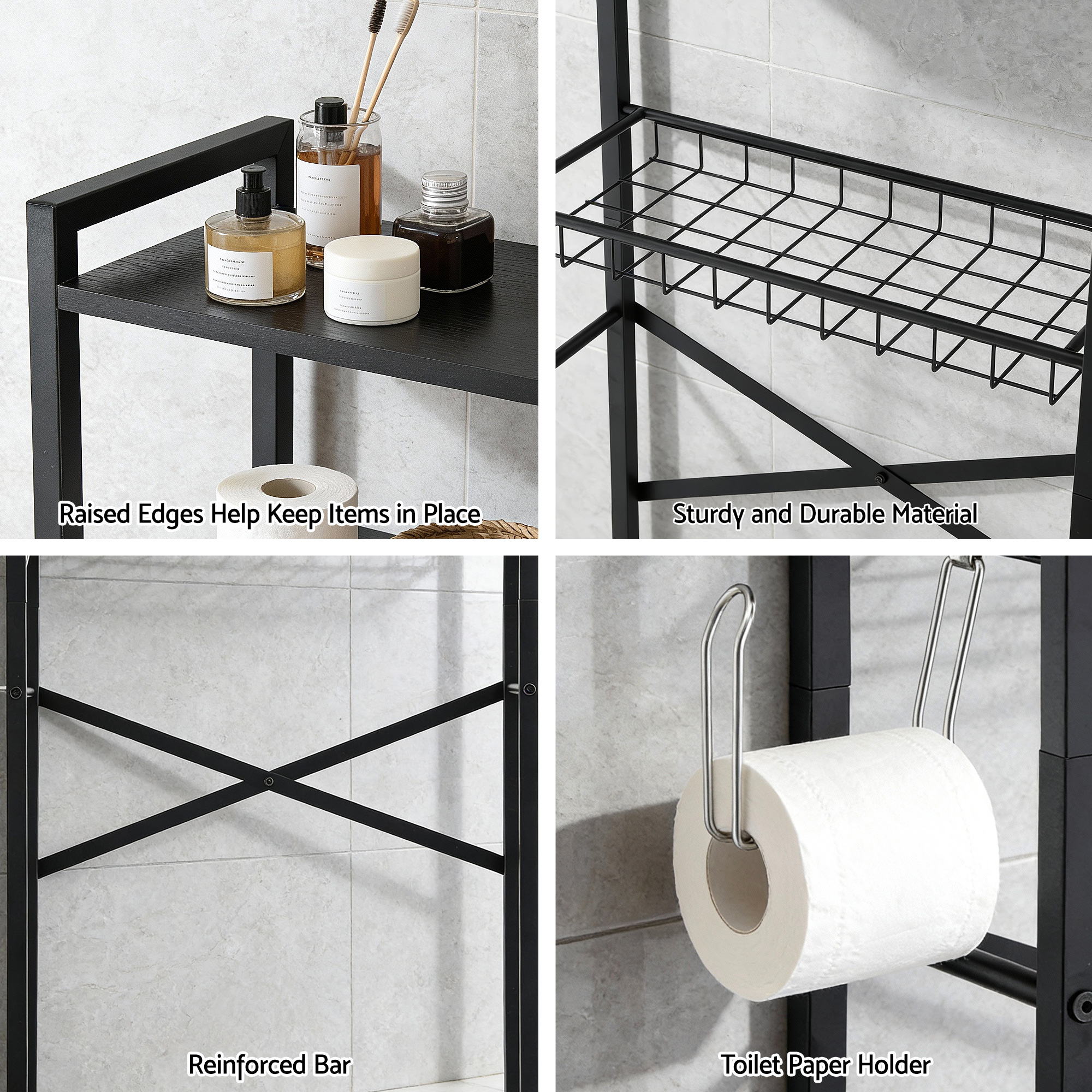 Artiss Over Toilet Bathroom Storage Rack Space Saving 4 Tier Organiser White BSR-A-4T-173H-BK