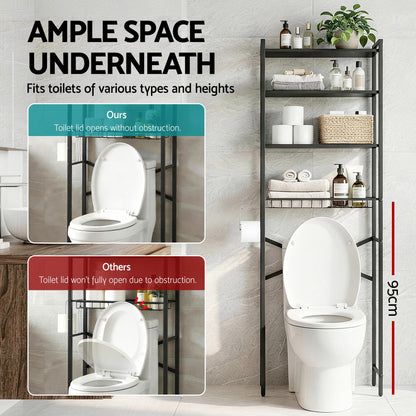 Artiss Over Toilet Bathroom Storage Rack Space Saving 4 Tier Organiser White BSR-A-4T-173H-BK